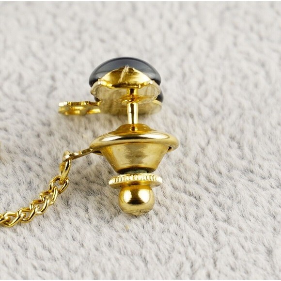 HOB & Co Cat Jelly Belly Cabochon Tie Tack Gray/Black Tiger Eye Like Gold Tone - Picture 8 of 11